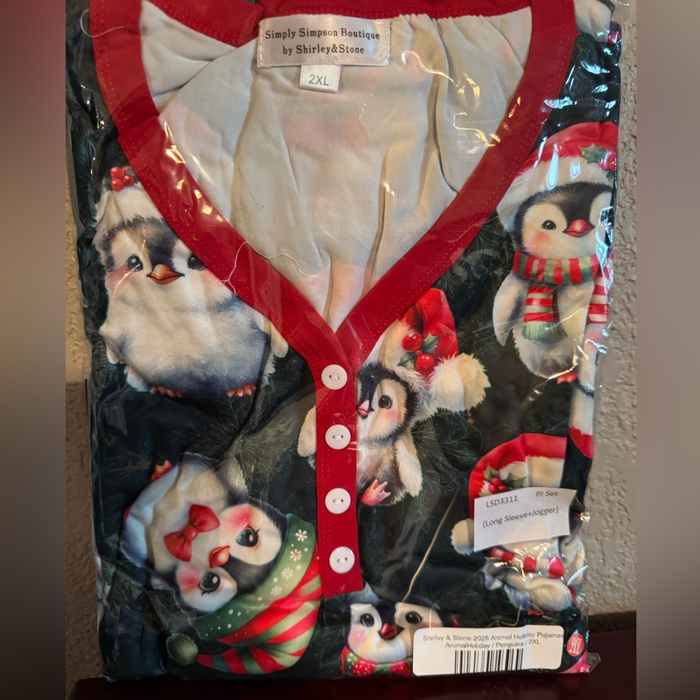 NWT Shirley and Stone Penguin Christmas Pajama long sleeve and jogger set